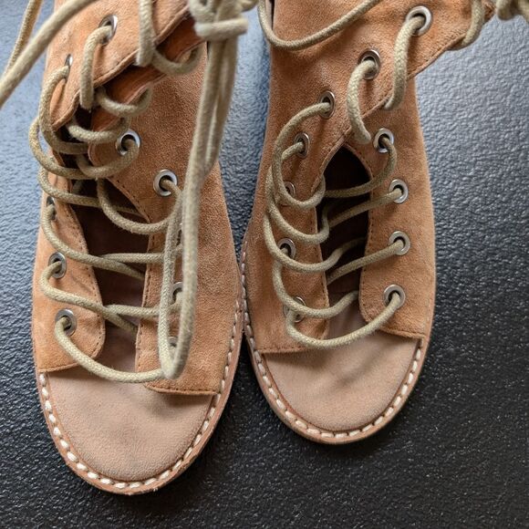 Jeffrey Campbell X Free People Lace Up Heels Suede Ankle Booties Block Heel 7 - Picture 9 of 13